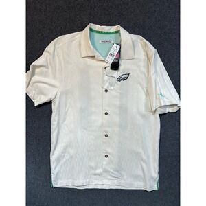 #A048 Tommy Bahama Mens Medium NWT 100% Silk Embroider Shirt Philadelphia Eagles